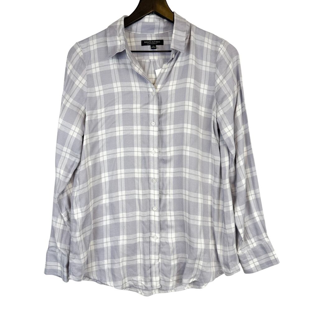 New Banana Republic Womens Dillon Flannel Lightweight Shirt Gray Plaid - S